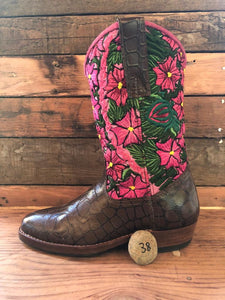 Size 37 - Convertible Cowgirl Boots - Pink Pansies