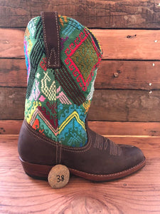 Size 37 - Traditional Cowgirl Boot Green with Red Diamond