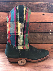 Size 39 Traditional Cowgirl Boot Green Tartan