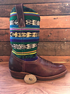 Size 39 Traditional Cowgirl Boot Green Stripes