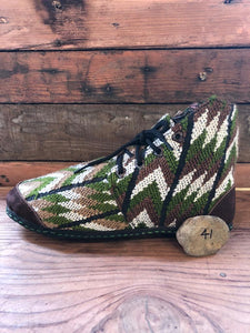 Size 41 Cloth Moccasins Green, Brown and White