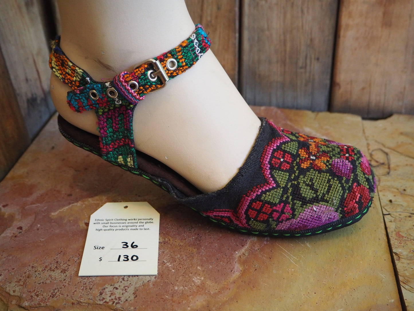 Size 36 Ballerina Sandals - Orange and Purple Flowers and Leaves