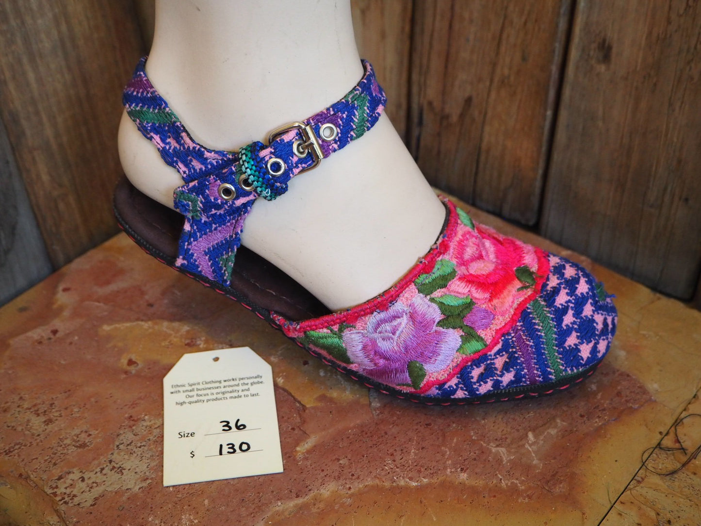 Size 36 Ballerina Sandals - Pink and Purple Rose and Blue Pattern