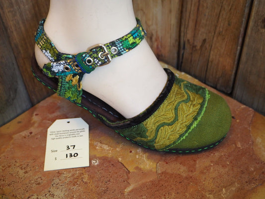 Size 37 Ballerina Sandals - Green and Olive River Border