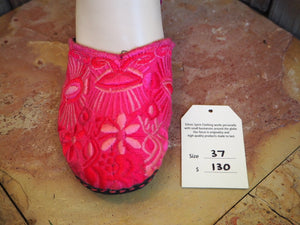 Size 37 Ballerina Sandals - Hot Pink Flowers, Deer and Eyes